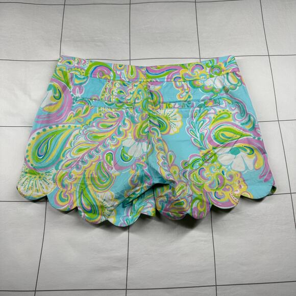 Lilly Pulitzer Shorts Women 0 Blue Green Buttercup Scalloped Hem Preppy Colorful - Picture 2 of 12